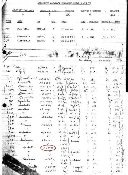 Expeditor Aircraft Declared Surplus, with ME number (ME2728) circled